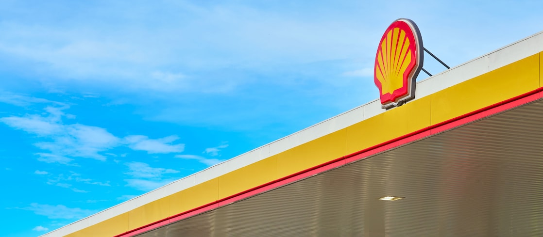 Shell oil tanker moving on the road