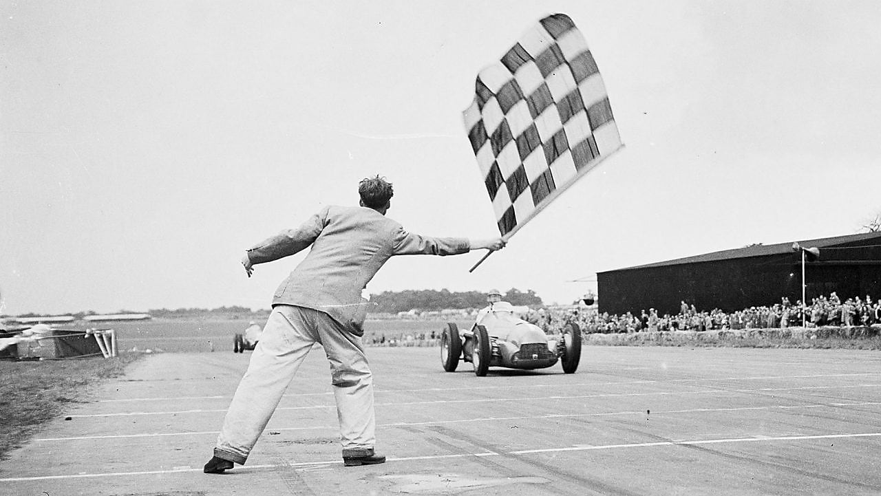 finish line of a car race black and white