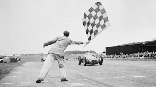 finish line of a 1950 racetrack