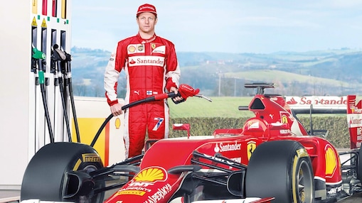 Ferrari F1 driver using Shell Helix Ultra oil to fill up car