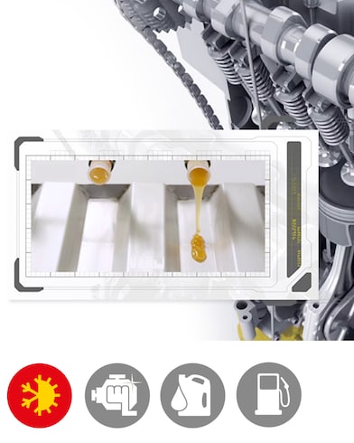 Illustrating the faster flow of Shell Helix Ultra compared to Mineral oil