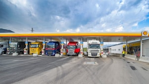 Buses standing at Shell Station